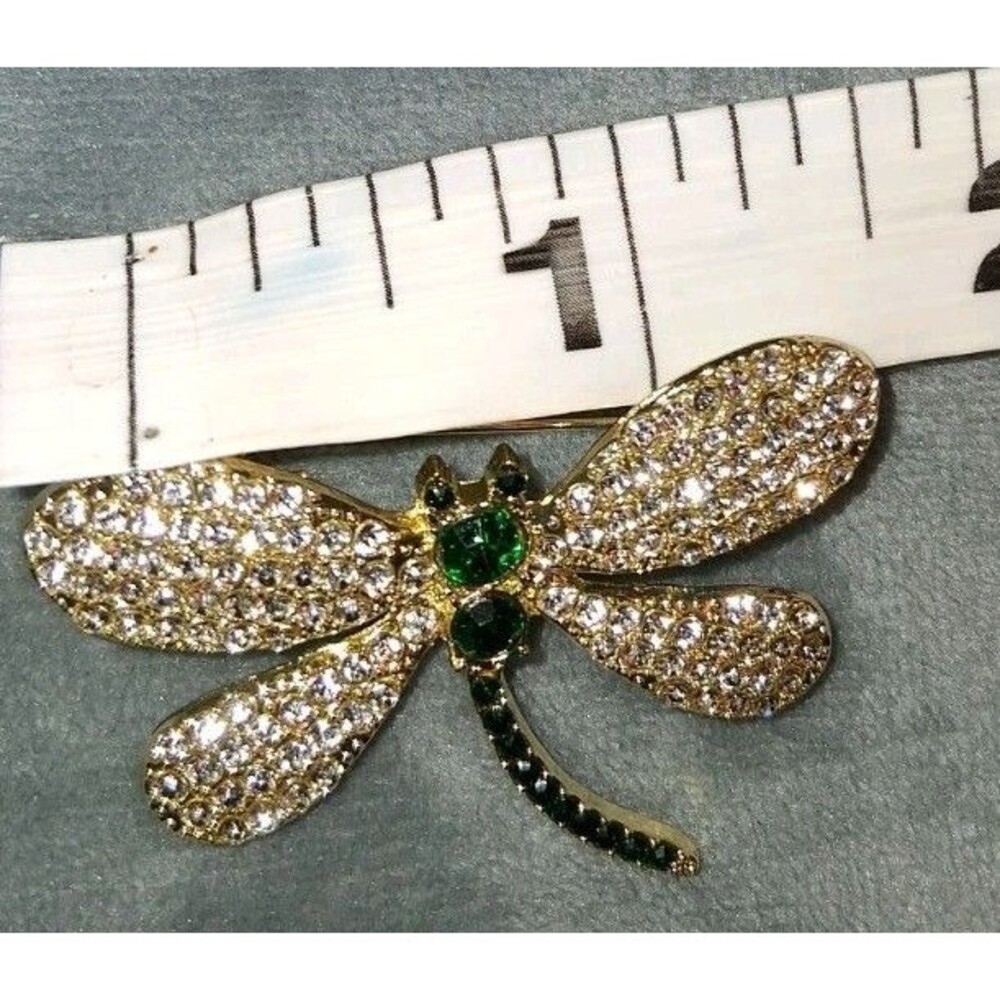 Dragonfly Rhinestone Brooch Pin Green New - Picture 4 of 4